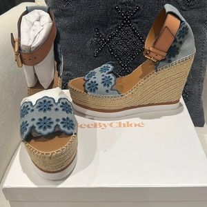 See by Chloe Medium Blue Wedges Size 38 NEW